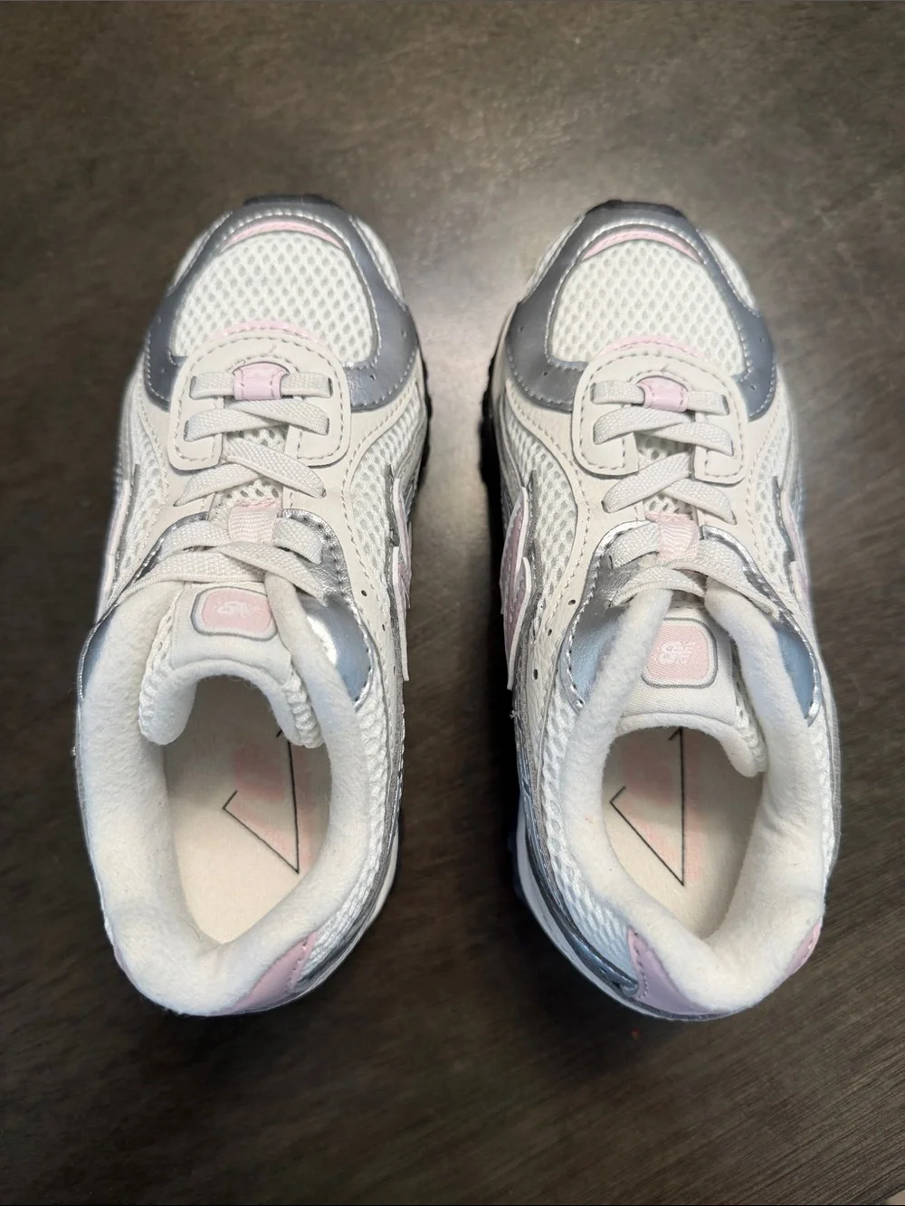 New Balance Kids White Sneakers with Light Pink Accents